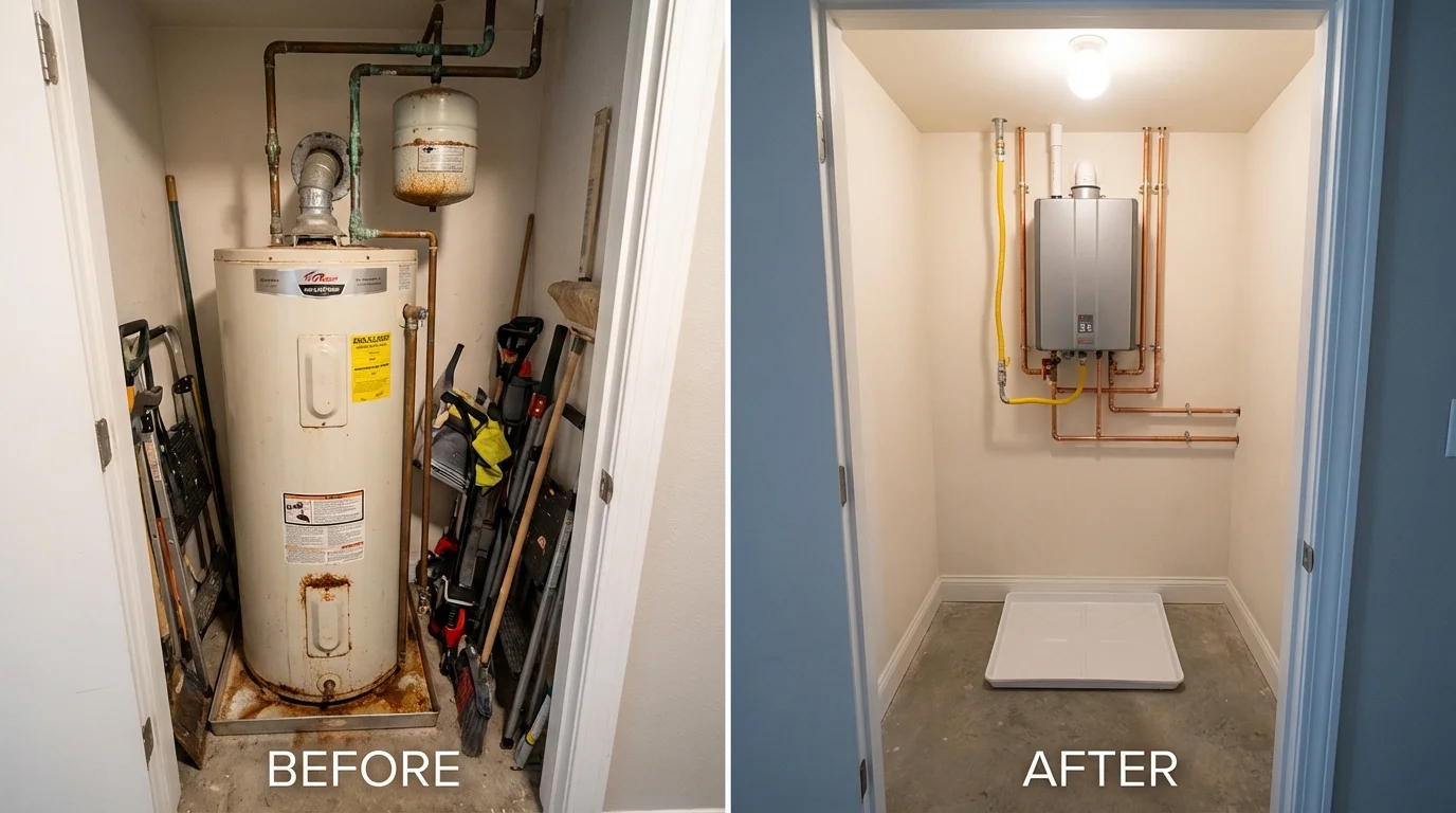 Tank water heater versus wall-mounted tankless unit comparison for Longboat Key, FL homeowners